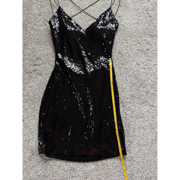 B Darlin Black Sequin Mini Dress Crisscross Back Size M - Picture 4 of 7